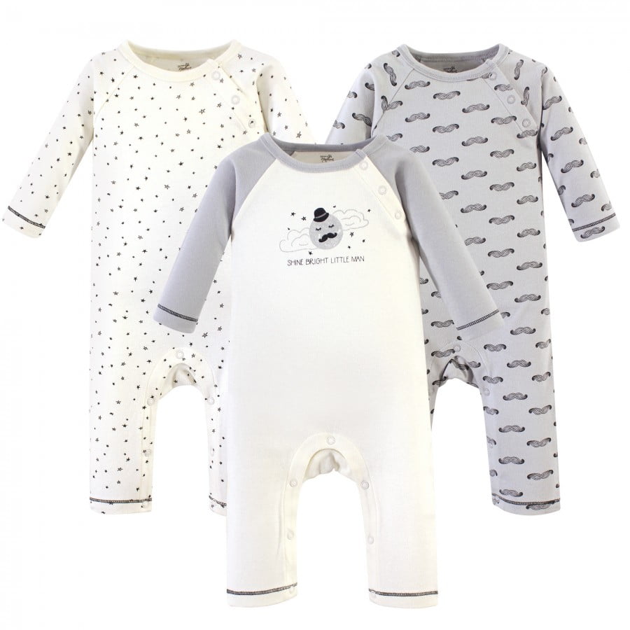 Touched by Nature Baby Boy Organic Cotton Coveralls 3pk, Mr. Moon, 18-24 Months