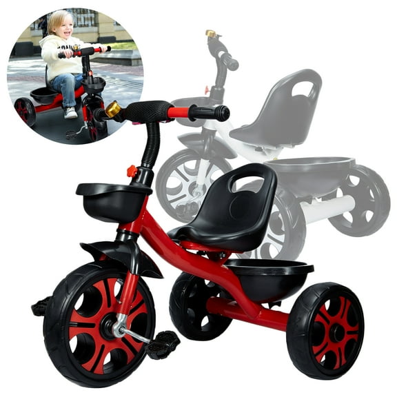 FUTATA Kids Trike for Aged 6 Month and Up Stroller Trike 3 Wheel Pedal Bike Toys & Gifts Easy Rider Trike with 2 Storage Baskets on Front & Back & Non-Slip Handlebar