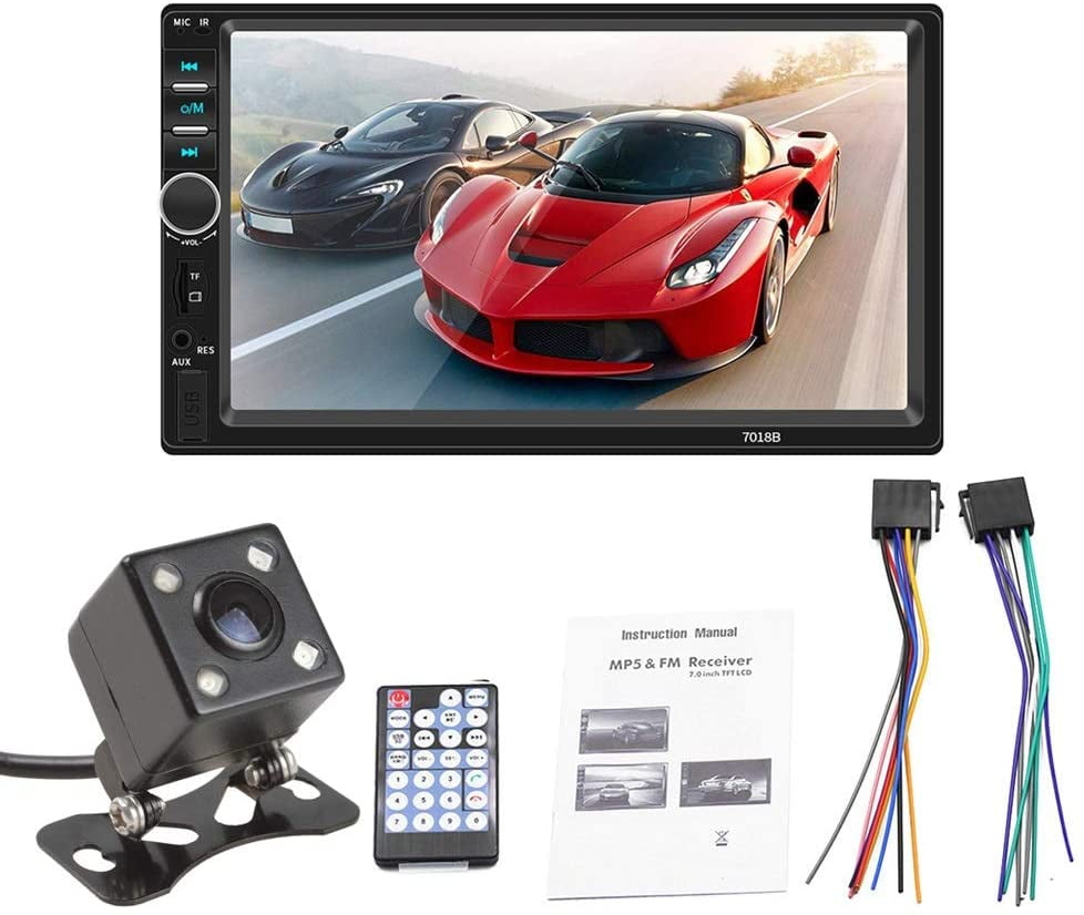 Double Din Car Radio with Bluetooth 7 Full Touch Screen Car MP5 Player with Rear View Camera & SWC Car Multimedia Player Support Mirror Link/USB/TF/FM/AUX/IR Remote Control Car Stereo