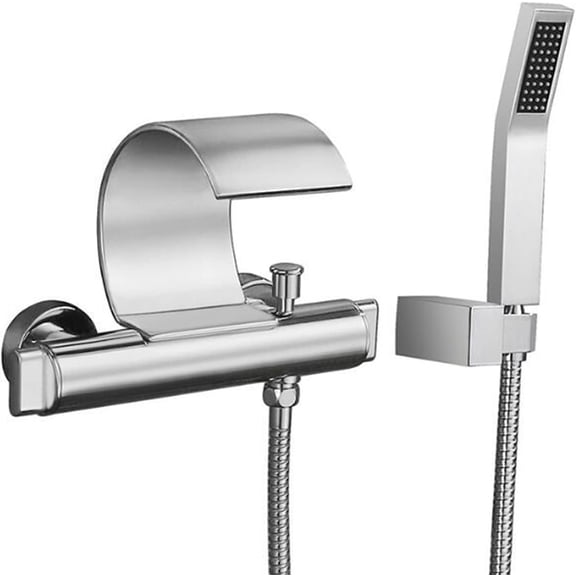 Waterfall Bathtub Faucet with Handheld Shower Wall Mounted Brass Cold and Hot Water Hand Shower Bathroom Tub Faucet Chrome