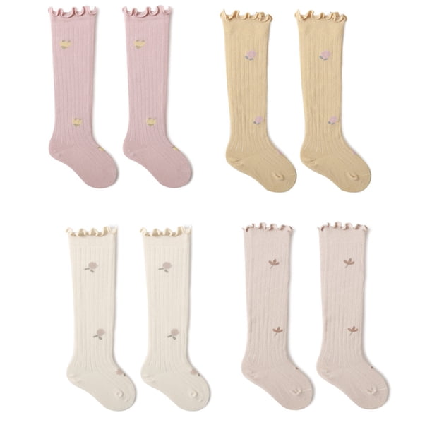 Laklulu Calcetines hasta la rodilla para bebés y niñas Medias con volantes de tubo para niños pequeños Medias largas con volantes de tubo para recién nacidos y niñas Medias de uniforme largas con