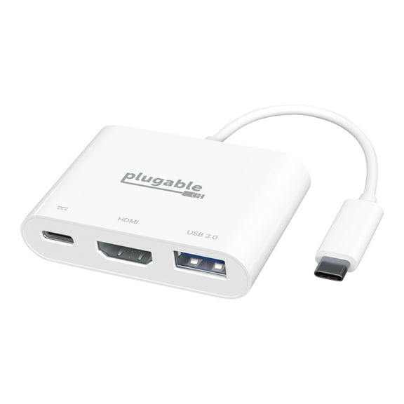 Plugable USB C to HDMI Multiport Adapter, 3-in-1 USB C Hub with 4K HDMI Output, USB 3.0 and USB-C Charging Port