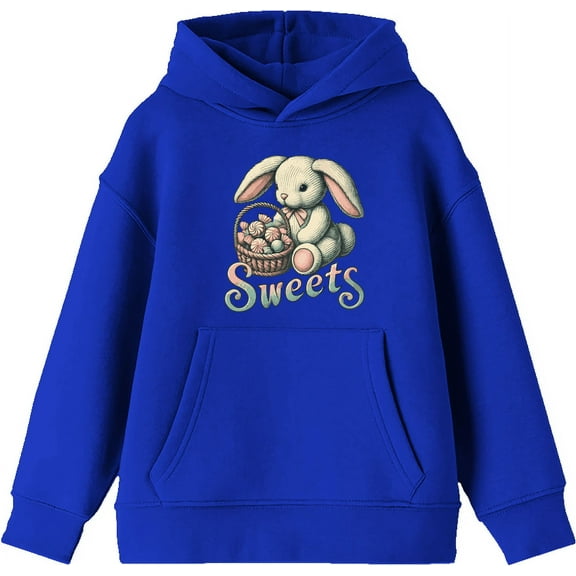 Sweets Bunny WIth Candy Basket Boy's Royal Blue Long Sleeve Hoodie-Medium