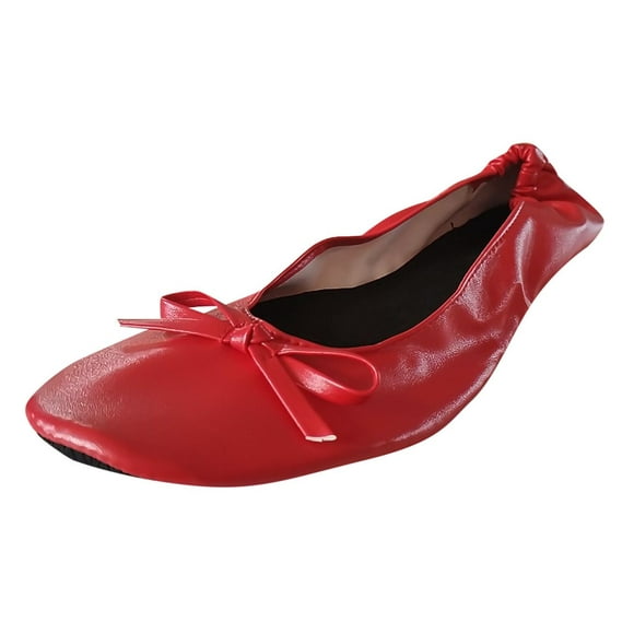 ZTTD Women Foldable Portable Travel Ballet Flat Roll Slipper Shoes Dance Party Shoes Red