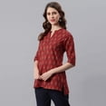 thumbnail image 5 of Janasya Indian Chinese Neck Half Sleeve Ethnic Motifs Red Cotton Tunic For Women, 5 of 8