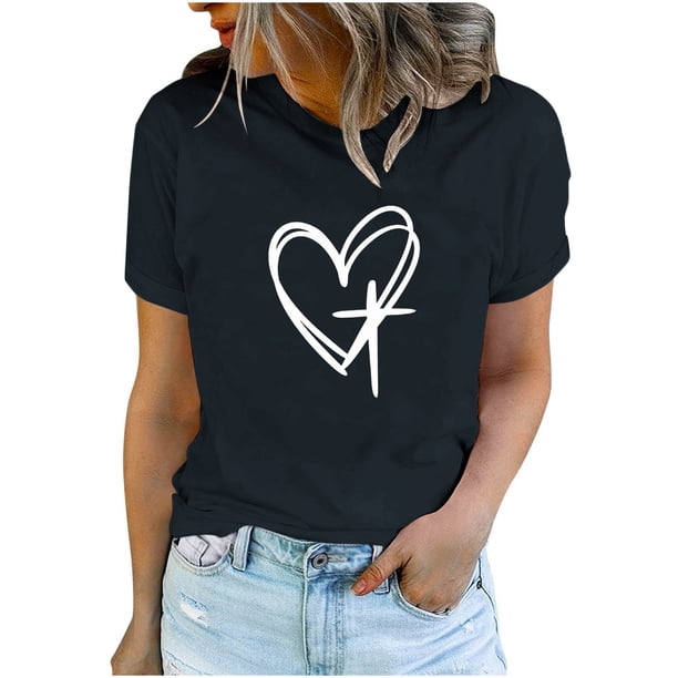 Camisetas de Manga Corta para las Mujeres Casual Día de Pascua Impresión Cuello de Tripulación Suelta Camiseta, Poliéster Spandex