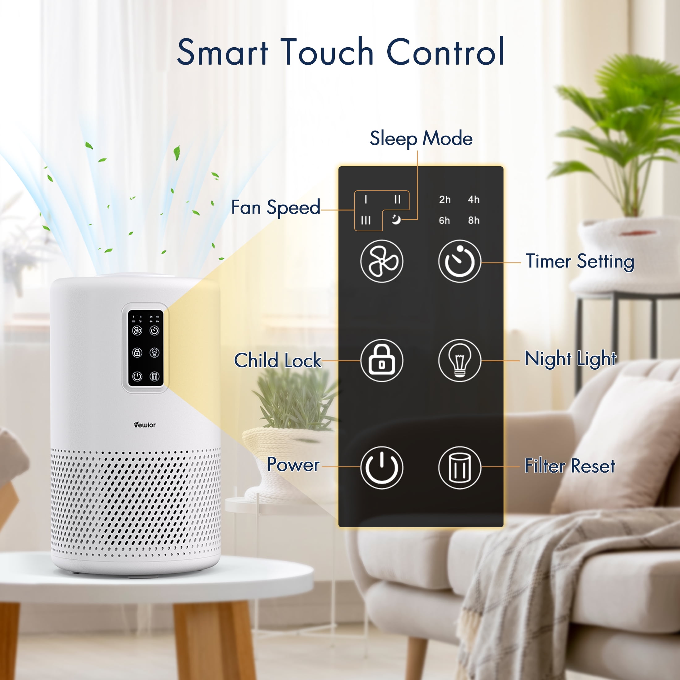 Air Purifiers for Home Large Room up to 1400ft², H13 True HEPA Air Purifier for Bedroom with night light, Fragrance Sponge