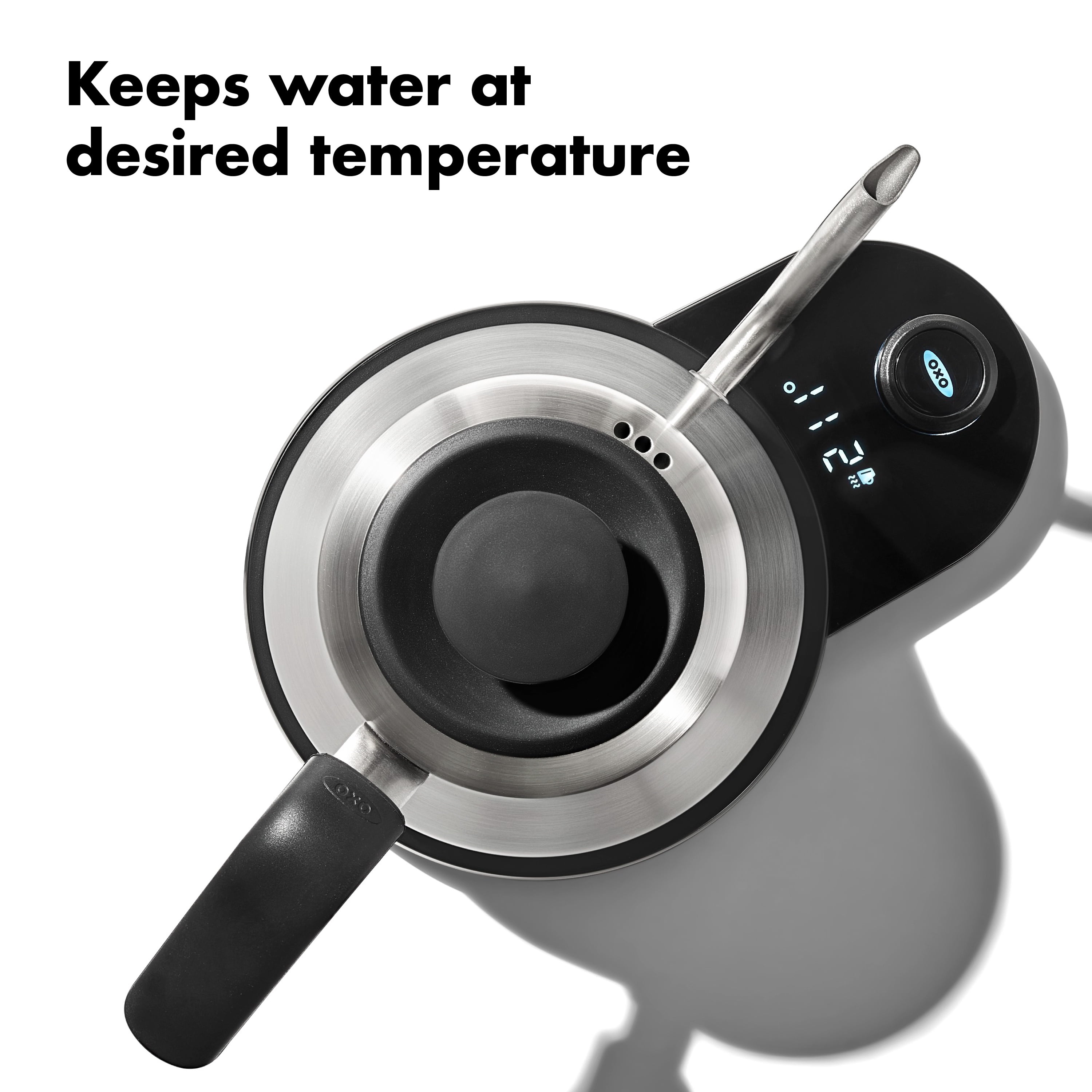 OXO Brew 1‑Liter Adjustable Temperature Electric Gooseneck Pour-Over Kettle, Stainless Steel