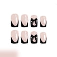 thumbnail image 4 of Press on Nails GUAACCB French Tip Black con diseño de lazo 3D, 4 of 7