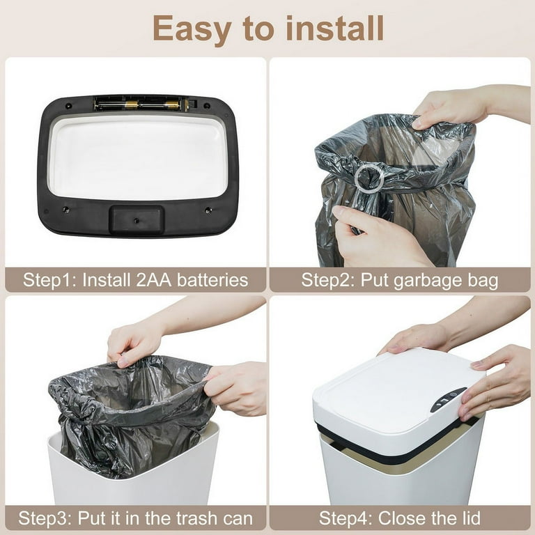 PrettyCare Gal Touchless Bathroom Trash Can, White, 2-Pack