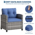 thumbnail image 4 of 3 Piece Wicker Patio Bistro Set with Cushions and Glass Table, All Weather PE Rattan Outdoor Conversation Chairs for Balcony Backyard Porch, Brown Gray Gradient Blue Beige, 4 of 8