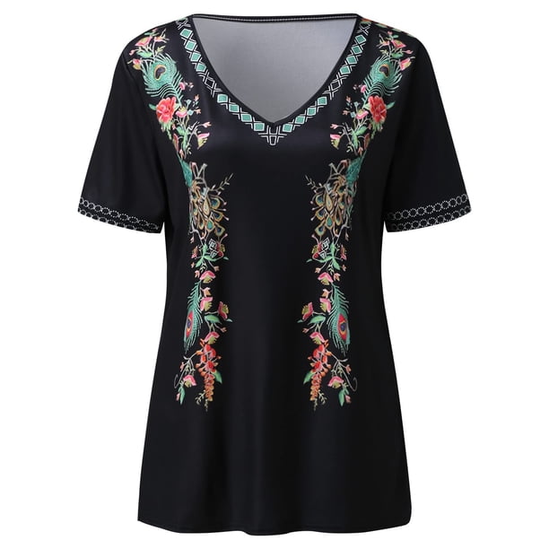 Blusa de manga corta con cuello en V informal para mujer a la moda, camisetas de verano Fridja hjk4403