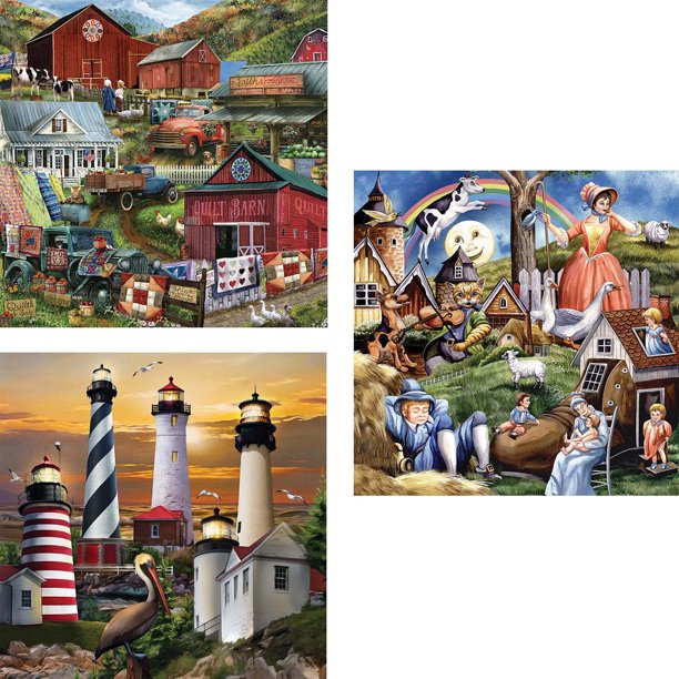 The Jigsaw Puzzle Factory Nursery Rhymes, Country & Lighthouses Set of