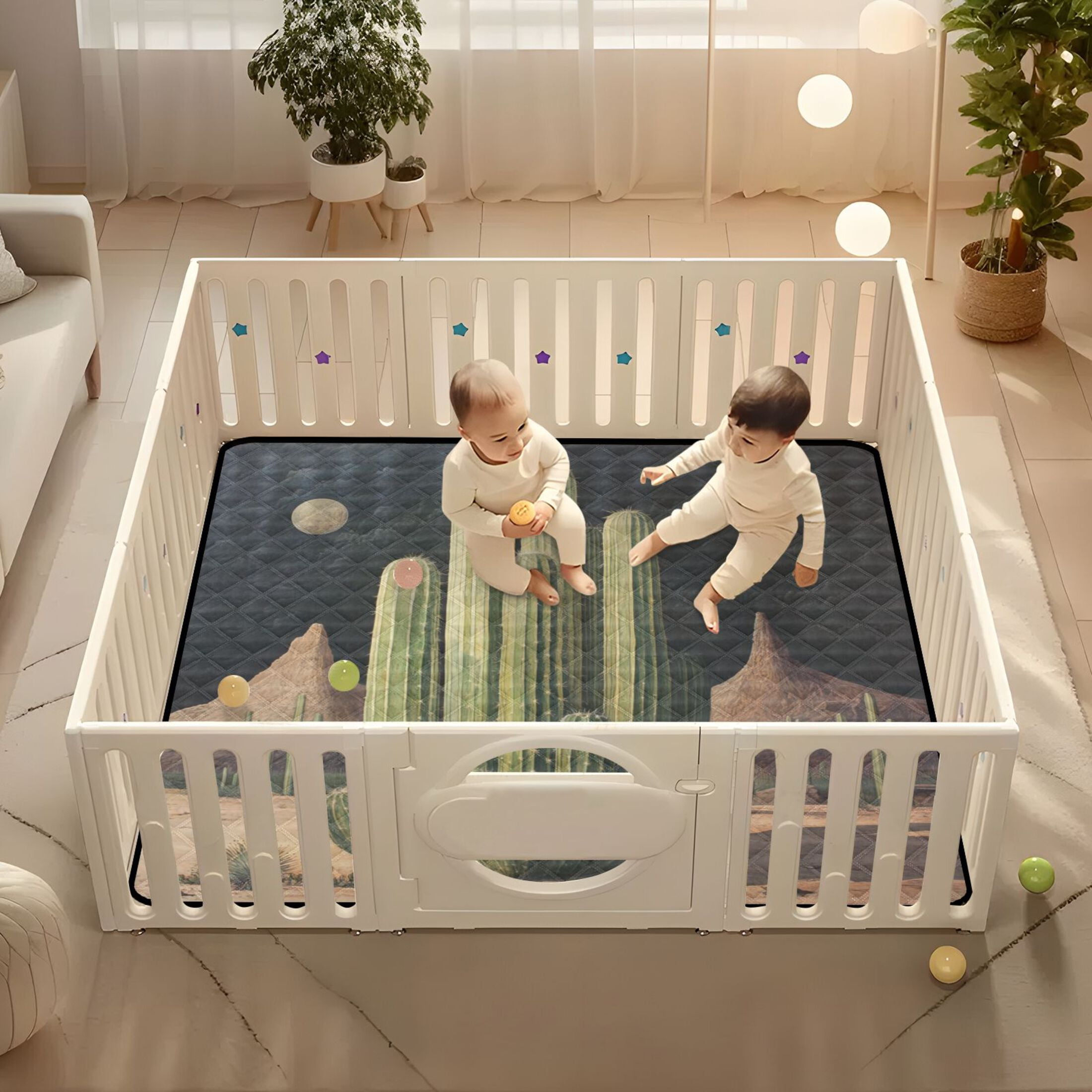 WOBOGO Eldritch Cactus Baby Playmats Extra Large Waterproof Rollable Activity Pads for Toddlers 50×50inch
