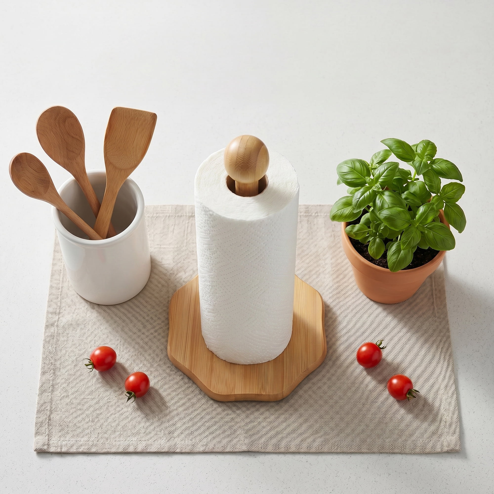 Unique Bargains Paper Towel Holder Countertop Non Slip Base Wood Natural F 11.6x5.7inch