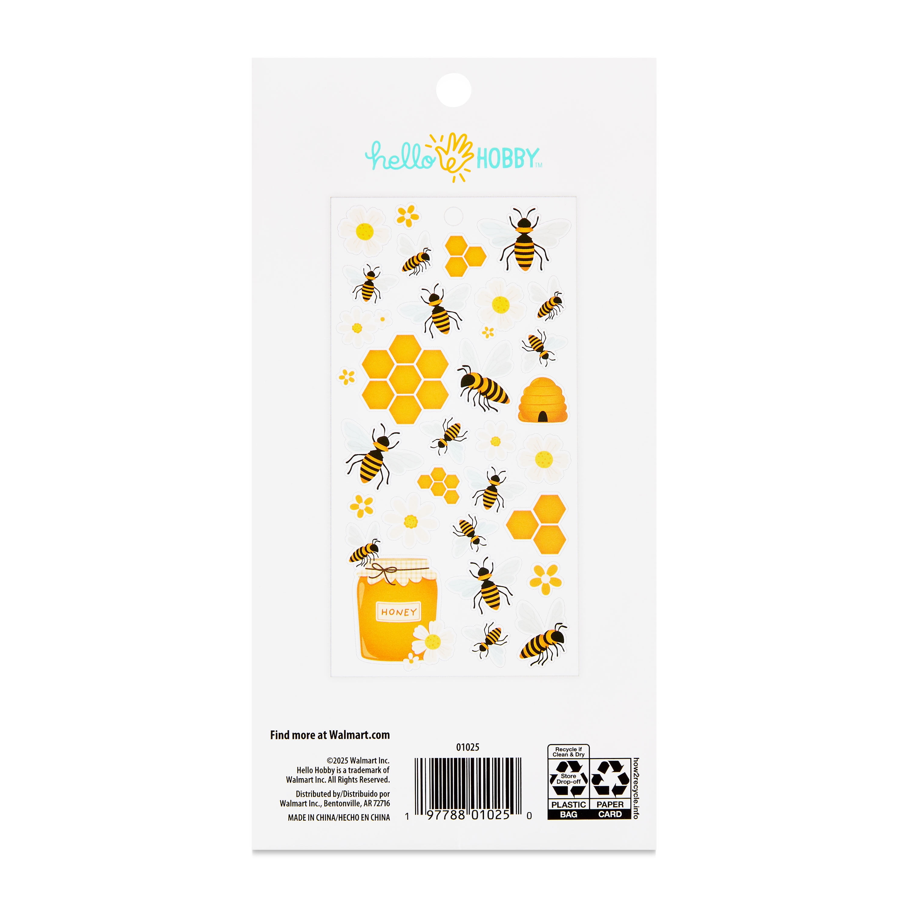Hello Hobby Bees Themed Stickers – Multicolor, 30 Count