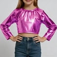 thumbnail image 2 of Miluxas Girls Long Sleeve Sequin Crop Tops Kids Loose Crew Neck Cropped T-Shirts Casual Basic Tees Hot Pink 3-4 Years, 2 of 6