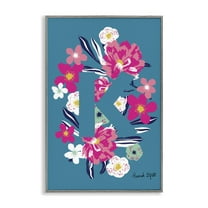 Stupell Industries Floral Bloom Letter K Botanical & Floral Painting Gray Framed Art Print Wall Art, 12 x 18