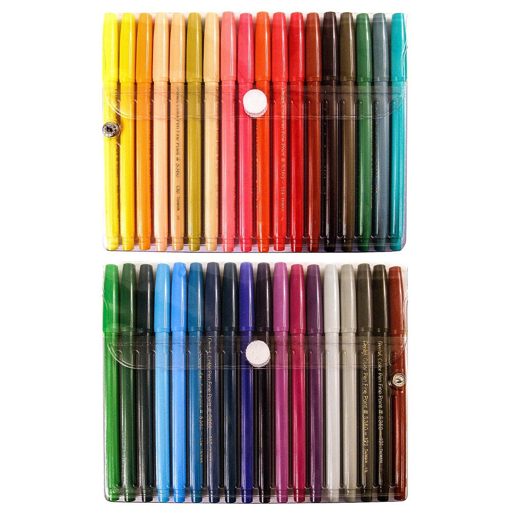 Vintage PENTEL 36 Colors Pens Fine Point Marker Set Original S360-36 Taiwan  MINT