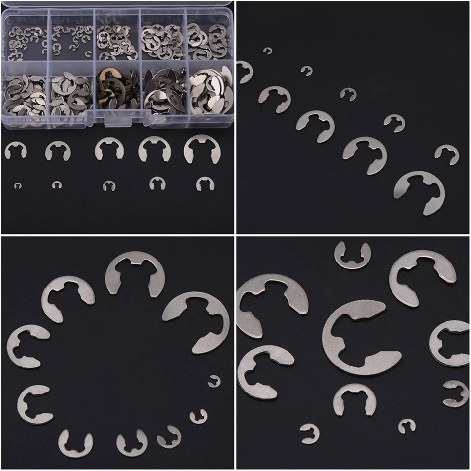 CIRCLE- 200Pcs Stainless Steel E-Clip Circlip Kit Retaining Ring Assortment Set 10 Sizes