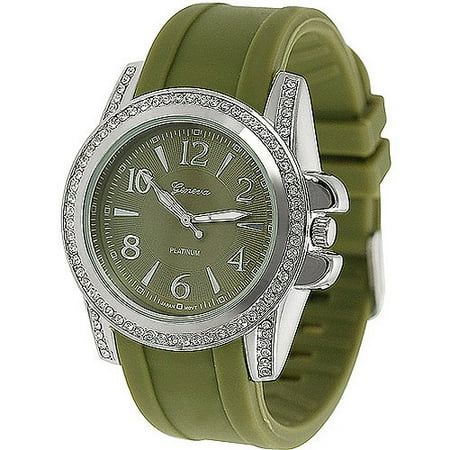 Brinley Co. Women's Rhinestone Accent Silicone Watch