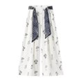 thumbnail image 4 of Fiaer Floral Wide Leg Pants for Women Yoga Boho Palazzo Silk Baggy Trousers Casual Trendy Comfort Slacks with Silk Belt Pants White M, 4 of 4