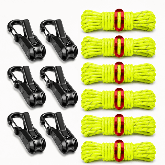 6Pcs Rope with Roller Tensioner, Heavy‑Duty Retractable Buckle Rope Includes 6 Accessory Cord for Camping, Boating, Home Storage and Outdoor Use,Easy-Secure Tying