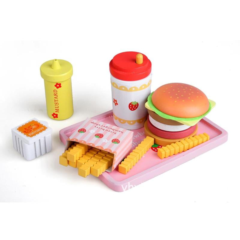 Pretend Play Toys Wooden Play Food Wooden Hamburger With French Fries