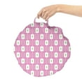 thumbnail image 2 of Abstract Art Round Floor Cushion with Handle, Geometric Stripes in Connecting Mosaic Inspired Rhombus Squares, Pillow for Living Room & Dorms, 18" Round, Pale Fuchsia Lime Green, by Ambesonne, 2 of 4