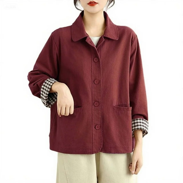 JGGSPWM Veste Ample en Velours Côtelé pour Femmes Manches Raglan Vintage Décontractée Boutonnée Manches Longues Surchemises Manteau Tendance Automne et Printemps Rouge m