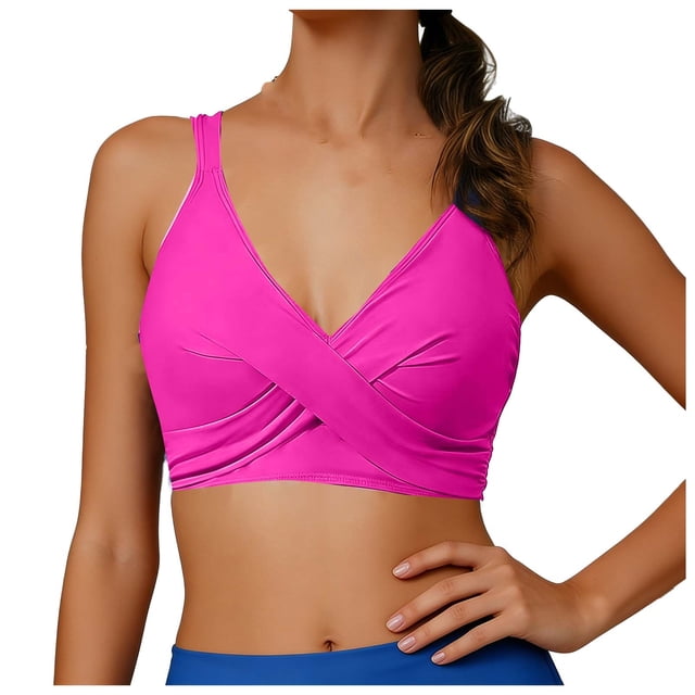 Women's Swimsuit Top with Padding, Bikini Top for Women Removable Pads, Classic Solid Color, High Waist Bottom Compatible, Summer Beach Vacation Pool Outfits