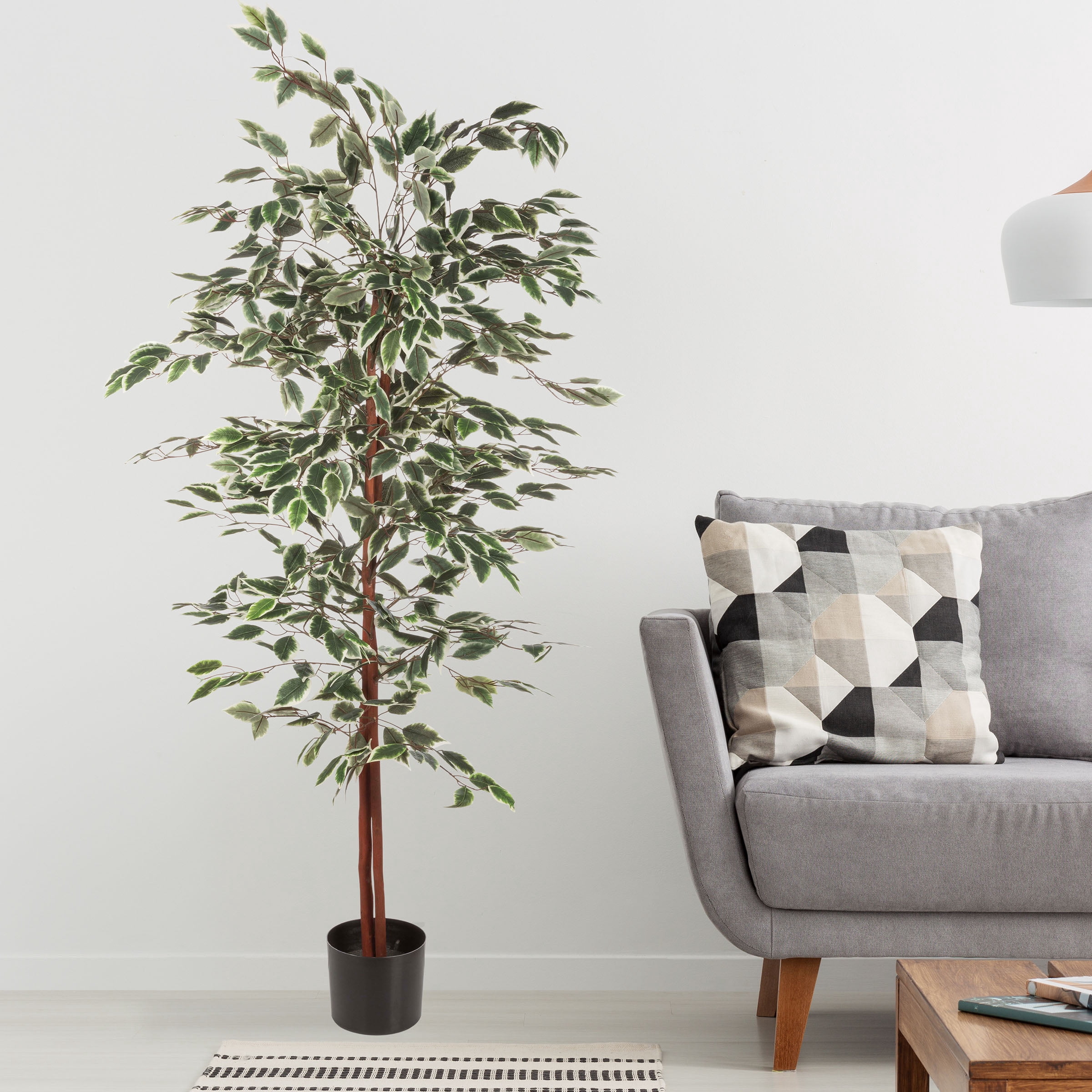 Pure Garden Ficus Artificial Tree - Realistic Faux Plant with Variegated Leaves and Natural Trunk - 5-Foot-Tall Topiary Decor for Indoor or Outdoor Use