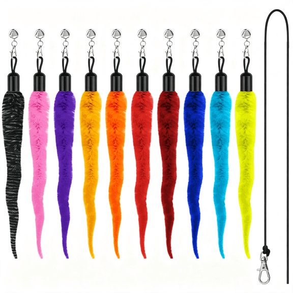 DESIGNICE 10Pcs Cat Worm Toy with 1Pcs String, Durable Interactive Teaser Refills for Cat Toys Kitten Toys, Cat Wand Attachements for Indoors and Outdoors Cats (10 Colors)