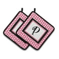 thumbnail image 2 of Letter D Monogram - Pink Black Polka Dots Pair of Pot Holders, 2 of 7