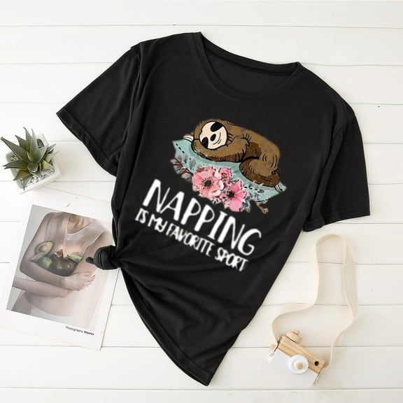 Rutainlusire Clearance Womens Clothes Womens Summer Tops Women Casual Animal Sloth Print Loose Blouse Short Sleeve Top