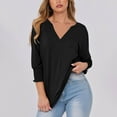 thumbnail image 2 of Liquidation! Hauts Grande Taille pour Femmes, Blouse à Manches Courtes d'Été pour Femmes, Blouse Décontractée Mode pour Femmes Manches 3/4 Unie Col en V, 2 of 5