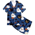 thumbnail image 4 of Weebloom Halloween Girl Pajamas Cute Ghost Pajamas Set Soft Printed Kids Short Sleeve Button Down Shirt Shorts Cute Holiday Outfit Tween Sleepwear Nightwear Pjs Loungewear Navy 10-11 Years, 4 of 4