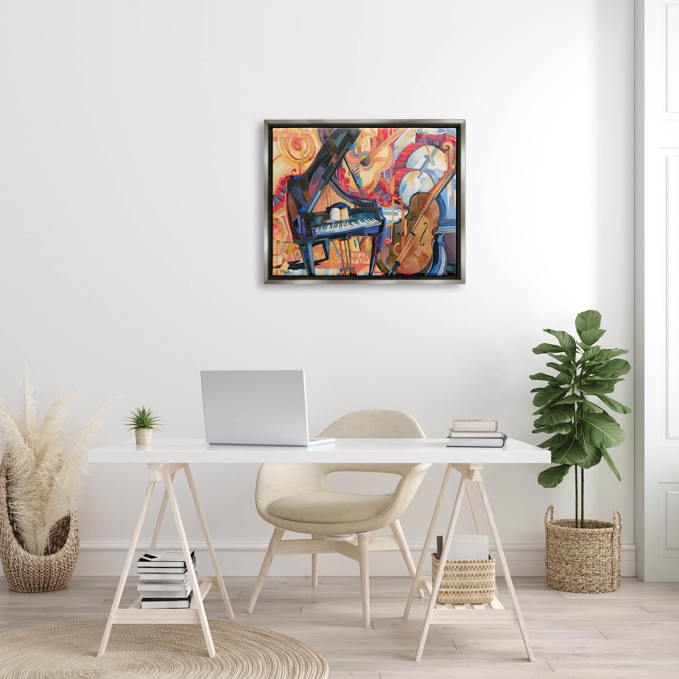 Stupell Industries Big City Music Piano Cubism Painting Luster Gray Floating Framed Canvas Print Wall Art, Design by Paul Brent
