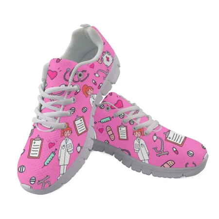 

Cartoon Sketch Physio Print Flats Shoes Women Casual Mesh Summer Nurse Sneaker Light Lacing Footwear for Teen Girls New Fashion