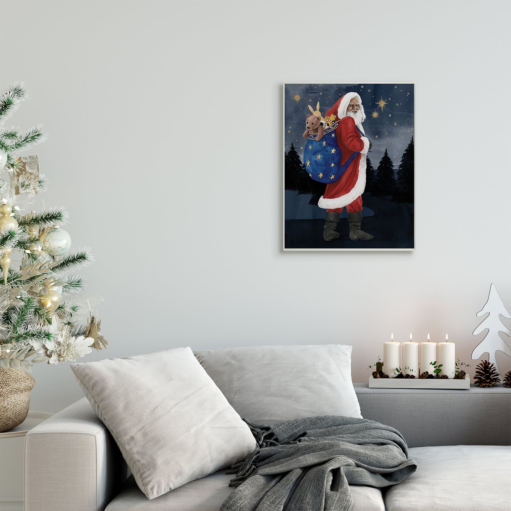 Stupell Industries Santa Claus Sack of Toys Under Night Sky Holiday Painting Unframed Art Print Wall Art, 13 x 19