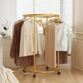 thumbnail image 3 of Auto Beyond Rolling clothes rack, freestanding indoor/outdoor garment stand with wheels, circular design, clothing storage rack, suitable for retail stores and bedrooms-Gold, 3 of 5