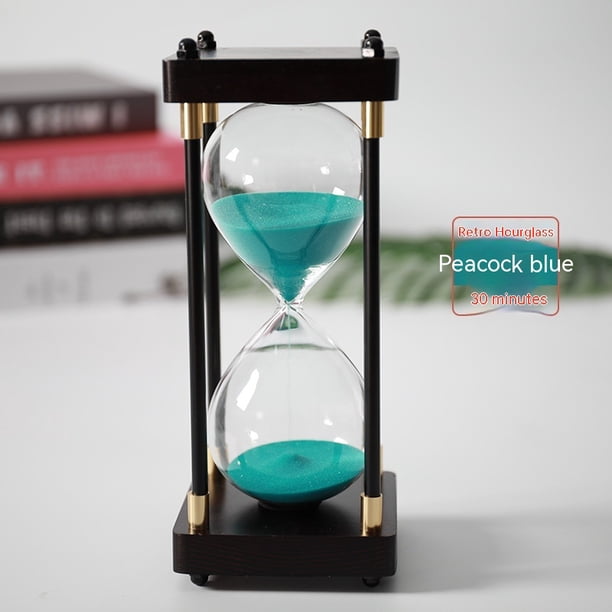 Reloj de arena, temporizador de arena soplado a mano para gestión del tiempo, construcción de vidrio duradera de 30 minutosArena azul de pavo real30 minutes