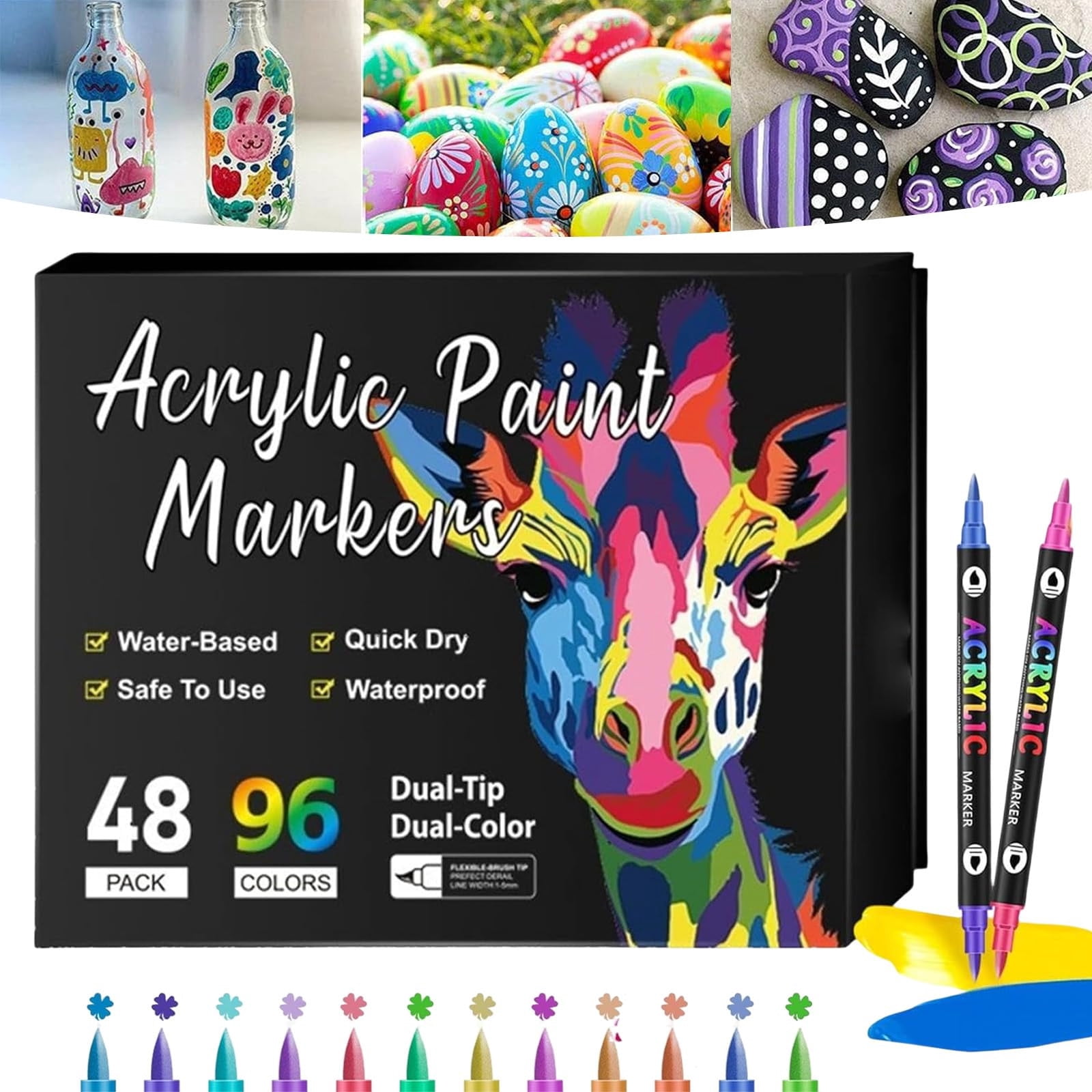 Double Ended Acrylic Paint Pen Marker - 24/48/72/96/120/168 Colors, Pigment Pen Marker Is Suitable For Painting, Ceramic, Wood, Canvas, Plastic DIY Crafts 3ml