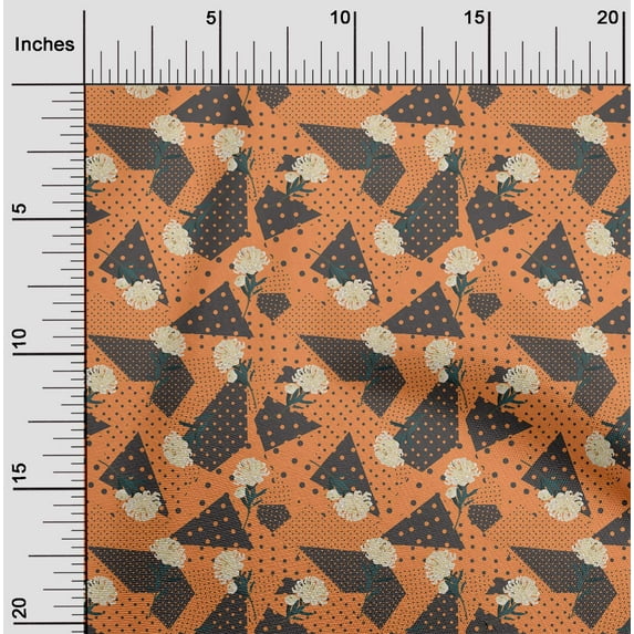 oneOone Cotton Cambric Rust Brown Fabric Geometric & Rose Floral Sewing Craft Projects Fabric Prints By Yard 56 Inch Wide