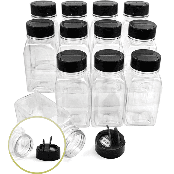 Plastic Jars With Lids 12 Pack Clear Plastic Jars 9.5 Oz Plastic Jars For Storage With BlackCap Plastic Containers With Lids For Spices, Herbs And Powders