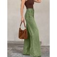 thumbnail image 4 of Womens Green High-Waisted Wide-Leg Denim Jeans, Casual Flare Pants, 4 of 30