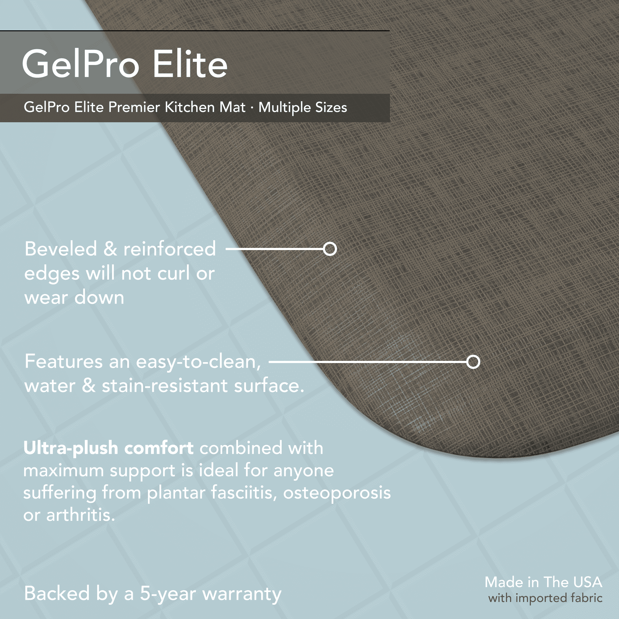GelPro Elite Anti-Fatigue Kitchen Comfort Mat 20x36" Linen Granite Grey