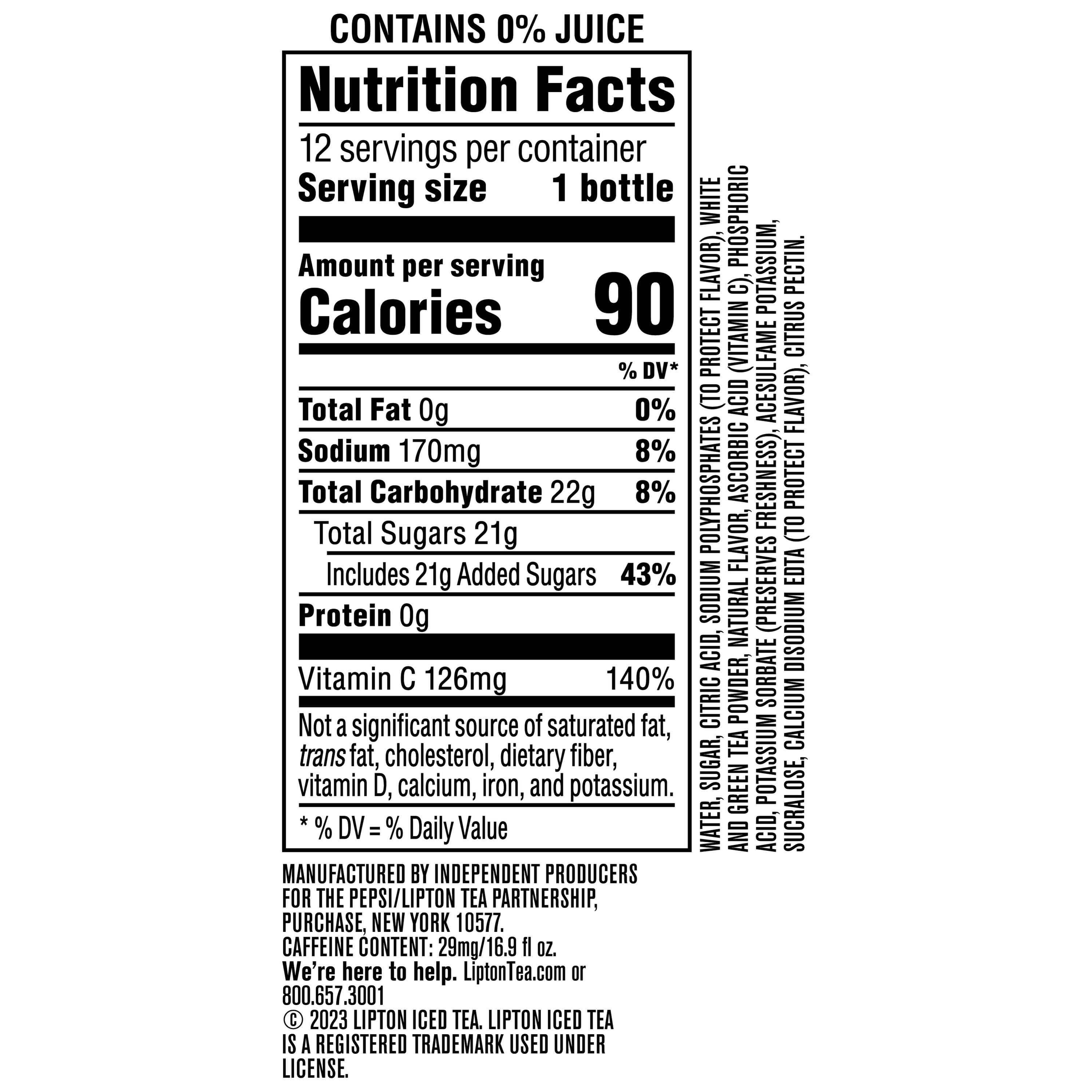 Lipton Raspberry White Iced Tea, 16.9 fl oz, 12 Count
