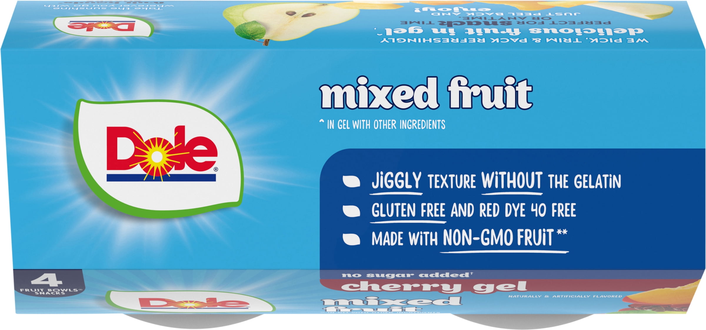 (6 pack) Dole Fruit Bowls No Sugar Added Mixed Fruit in Cherry Gel, 4.3 oz Cups (4 Pack)