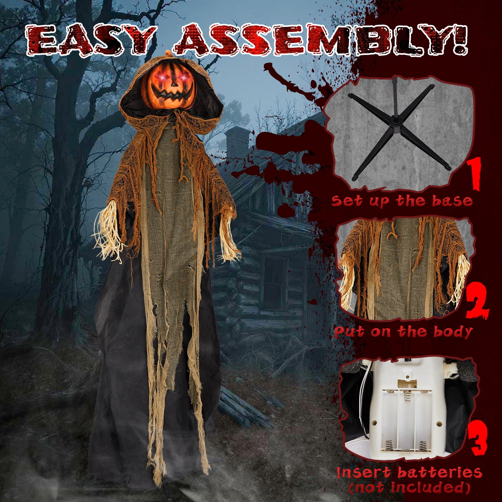5.8ft Halloween Decorations Outdoor Life Size Animatronics Pumpkin Ghost, Sound-Actived Party Decor with Creepy Sound, Scary Haunted House Props for Garden Yard Lawn